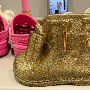 CROCS Kids Gold Glitter and Pink Boots